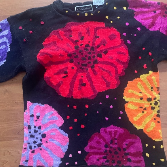 Black and Purple Cowl Neck Sweater with Circular Designs, Christine Foley, Nice! - Picture 2 of 6